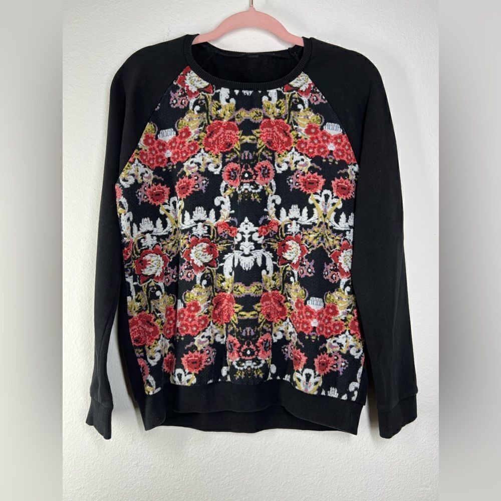 Women's Casual Floral Print Long Sleeve Pullover Lightweight Sweatshirt Size M